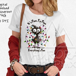 Funny Christmas Chicken - Digital Clipart Image Holiday Tangled Lights I'm Fine Sublimation T-Shirt Design dtf PNG Instant DIGITAL DOWNLOAD