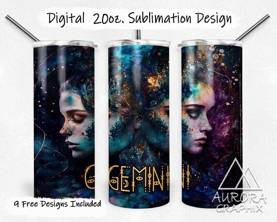 Gemini Zodiac - Digital 20oz Skinny Tumbler Wrap Galaxy Horoscope