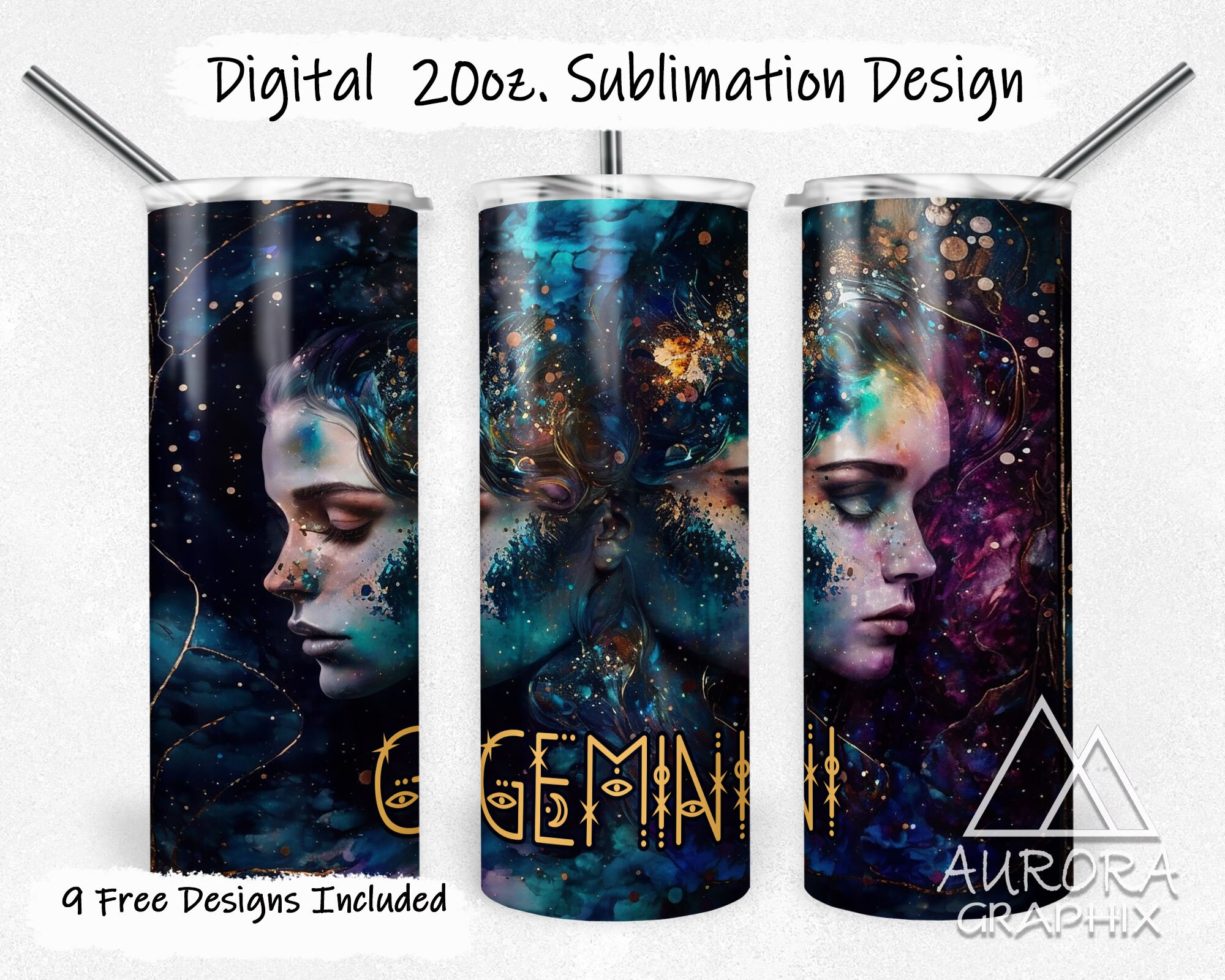 Gemini Zodiac - Digital 20oz Skinny Tumbler Wrap Galaxy Horoscope
