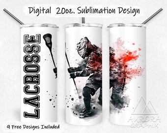 Lacrosse Player Red - Digital 20oz Skinny Tumbler Wrap Sports Team Rugby Seamless Tapered Straight Sublimation Design PNG Instant Download