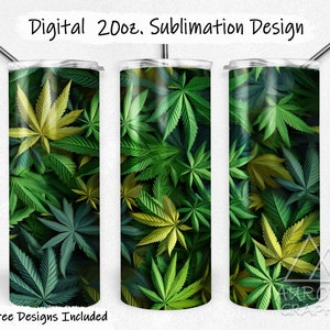 Grünes Hanfblatt - Digitale 20 Unzen Skinny Tumbler Wrap Hohe Wartung Dopest Blätter Nahtlose Gerade Konische Design PNG Sofort Download