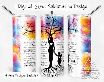 Poem To Mom - Digital 20oz Skinny Tumbler Wrap Tree Of Life Mother Seamless Tapered Straight Sublimation Design PNG Instant Download