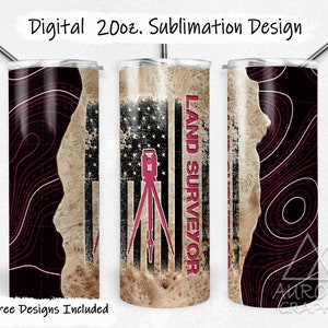 Land Vermesser - Digitale 20 Unzen Skinny Tumbler Wrap Bauingenieur Holz Karte nahtlos konisch gerade Sublimation Design PNG Instant Download