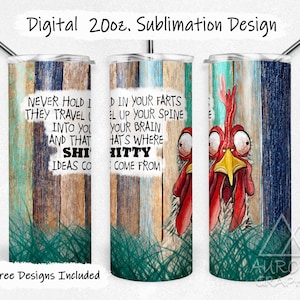 Funny Chicken - Digital 20oz Skinny Tumbler Wrap Fart Rooster Seamless Tapered Straight Sublimation Design PNG Instant Download