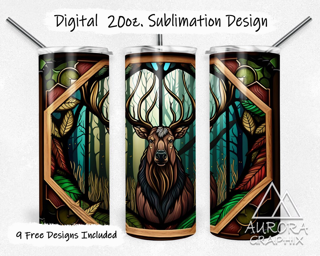Stained Glass Buck - Digital 20oz Skinny Tumbler Wrap Elk Deer Forest ...