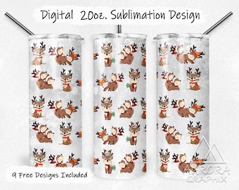 Naughty Reindeer - Digital 20oz Skinny Tumbler Wrap Funny Christmas Holidays Seamless Tapered Straight Design Design PNG Instant Download