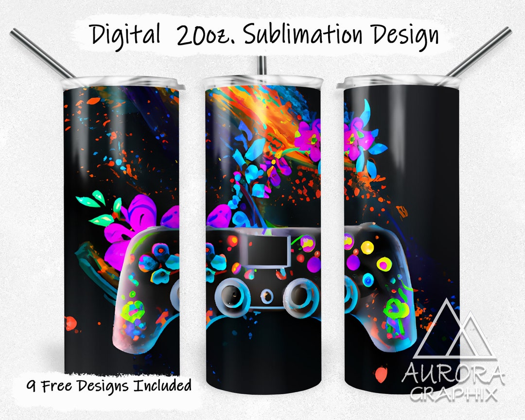 Video Gamer - Digital 20oz Skinny Tumbler Wrap Gaming Controller ...