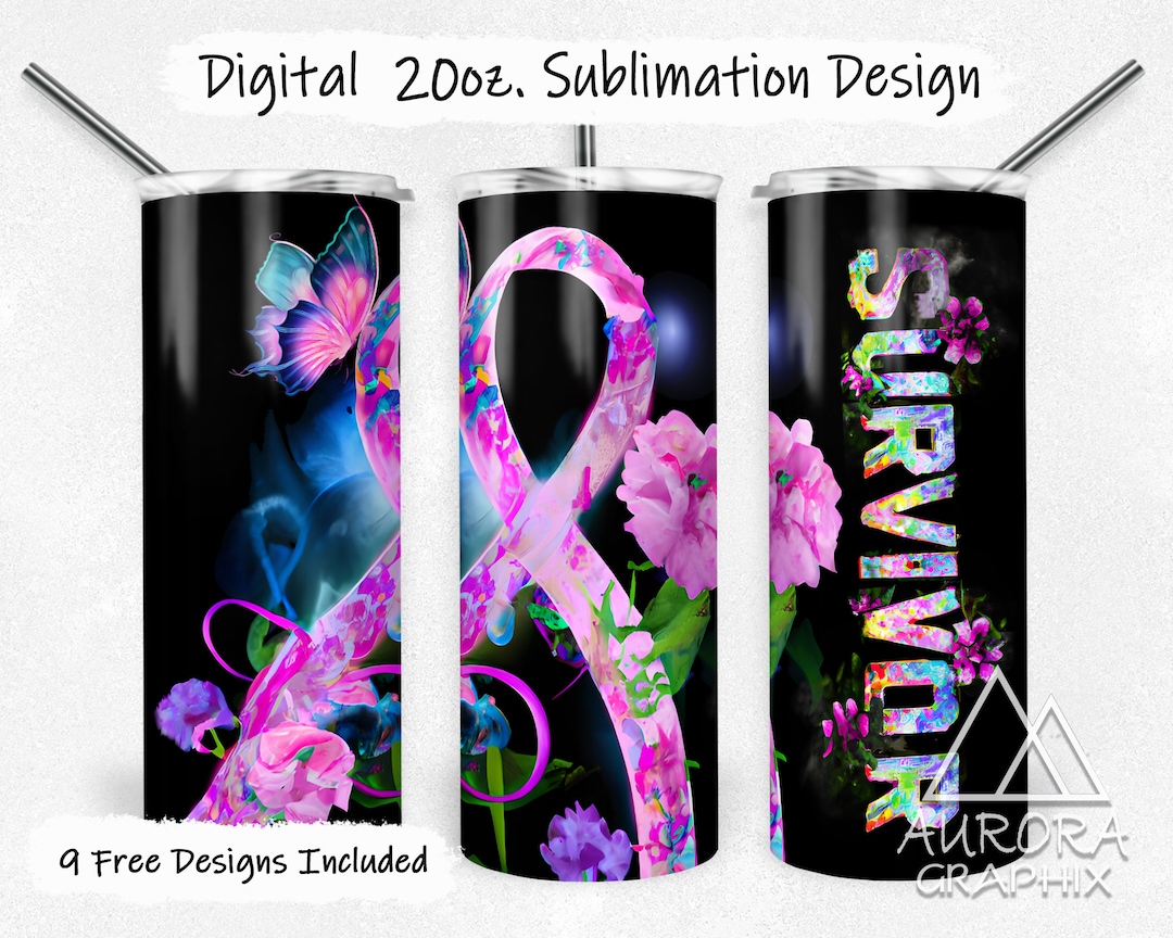 Pink Cancer Ribbon - Digital 20oz Skinny Tumbler Wrap Breast Cancer ...