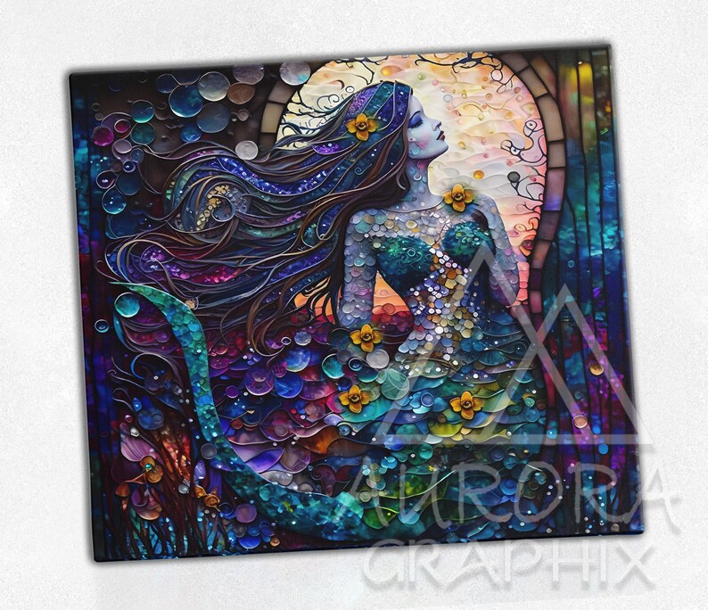 Stained Glass Mermaid - Digital 20oz Skinny Tumbler Wrap Siren Beauty ...