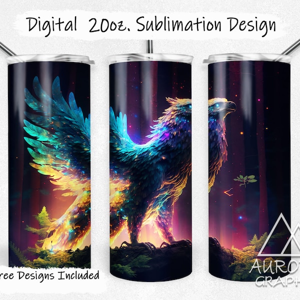 Gryphon - Digital 20oz Skinny Tumbler Wrap Fire Fantasy Glowing Magic Griffin Griffon Tapered Straight Design PNG Instant DIGITAL Download