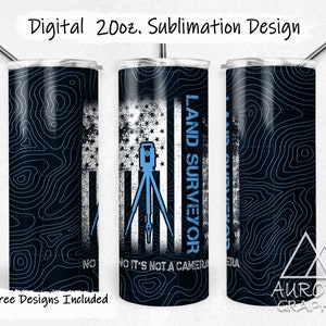 Landvermesser - Digitale 20 Unzen Skinny Becher Wrap Bauingenieur Flagge Karte Nahtlose Tapered Gerade Sublimation Design PNG Sofort Download