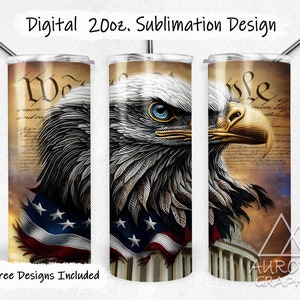 Patriotic Eagle - Digital 20oz Skinny Tumbler Wrap We The People Constitution 2nd Amendment Straight Sublimation Design PNG Instant Download