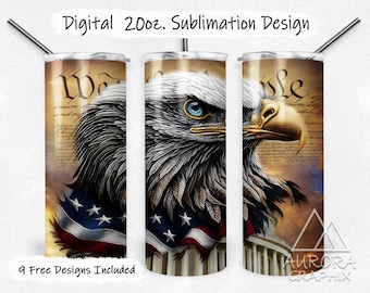 Patriotic Eagle - Digital 20oz Skinny Tumbler Wrap We The People Constitution 2nd Amendment Straight Sublimation Design PNG Instant Download