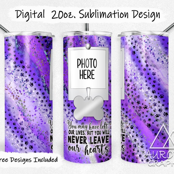 Pet Memorial - Digital 20oz Skinny Tumbler Wrap Purple Rainbow Bridge Photo Frame Tapered Straight Sublimation Design PNG Instant Download