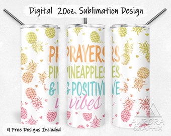 Prayers & Pineapples - Digital 20oz Skinny Tumbler Wrap IVF Infertility Seamless Tapered Straight Sublimation Design PNG Instant Download