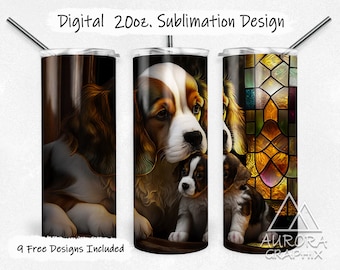Cavalier King Charles Mama - Digital 20oz Skinny Stained Glass Tumbler Wrap Mom Pet Dog Puppy Tapered Straight Design PNG Image Download
