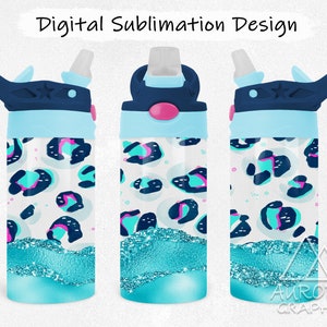 Animal Print - Digital 12oz Kids Tumbler Wrap, Leopard Sublimation Design, Botella de agua Sippy Cup, Tapered Straight PNG, Descarga instantánea