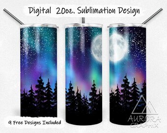 Northern Lights - Digital 20oz Skinny Tumbler Wrap Galaxy Aurora Seamless Tapered Straight Sublimation Design PNG Instant Download