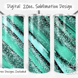 Teal Milky Way - Digital 20oz Skinny Tumbler Wrap Green Glitter Seamless Tapered Straight Sublimation Design Transfer PNG Instant Download