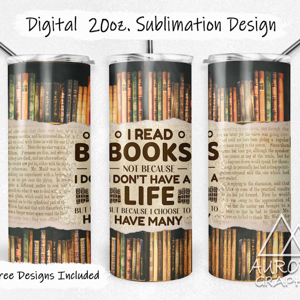 Book Quote - Digital 20oz Skinny Tumbler Library Reading Vintage Seamless Tapered Straight Design PNG Instant Download