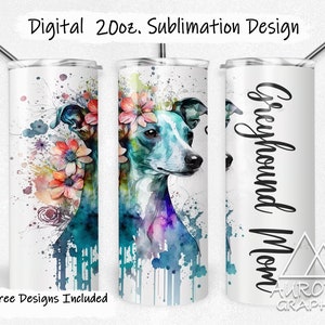 Lévrier italien - Digital 20 oz Skinny Tumbler Wrap Pet Dog Aquarelle Seamless Tapered Straight Sublimation Design PNG Instant Download