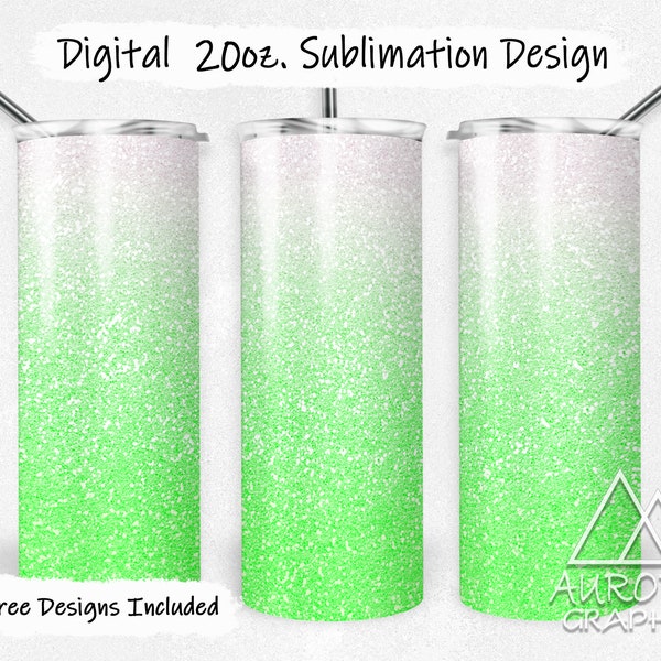 Lime Green Glitter - Digital 20oz Skinny Tumbler Wrap Ombre Fade Seamless Tapered Straight Sublimation Design PNG Instant Download
