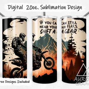 Dirt Bike Digital 20oz Skinny Tumbler Wrap Motorcycle Sports Motocross Seamless Tapered Straight Sublimation Design PNG Instant Download image 1