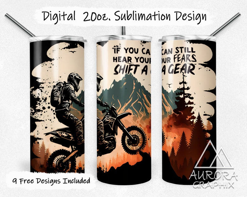 Dirt Bike Digital 20oz Skinny Tumbler Wrap Motorcycle Sports Motocross Seamless Tapered Straight Sublimation Design PNG Instant Download image 1