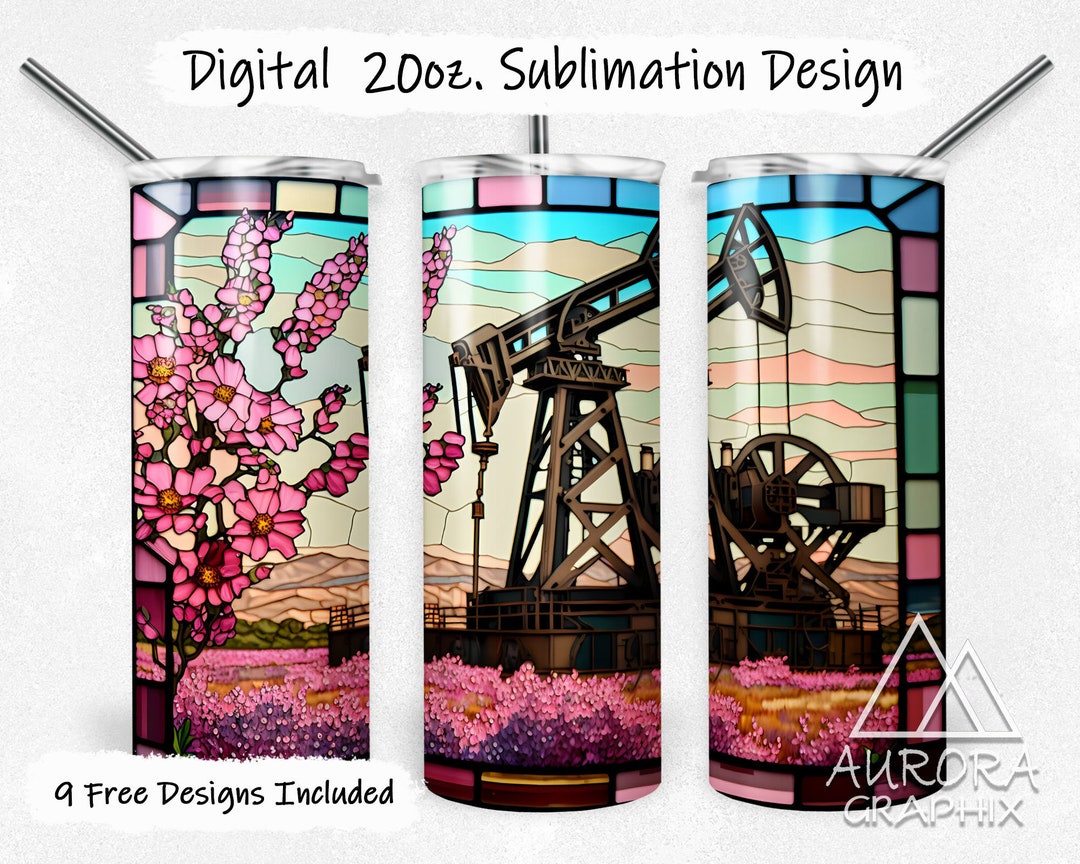 Oil Rig Wrapping Paper Oilfield Wife - Digital 20oz Skinny Stained Glass Tumbler Wrap Oil Rig ...