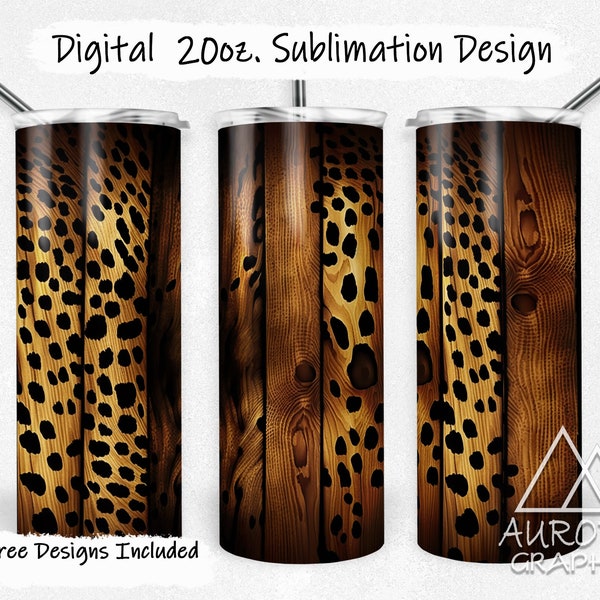 Wood Leopard Print - Digital 20oz Skinny Tumbler Wrap Cheetah Spots Wooden Background Seamless Tapered Straight Design PNG Instant Download