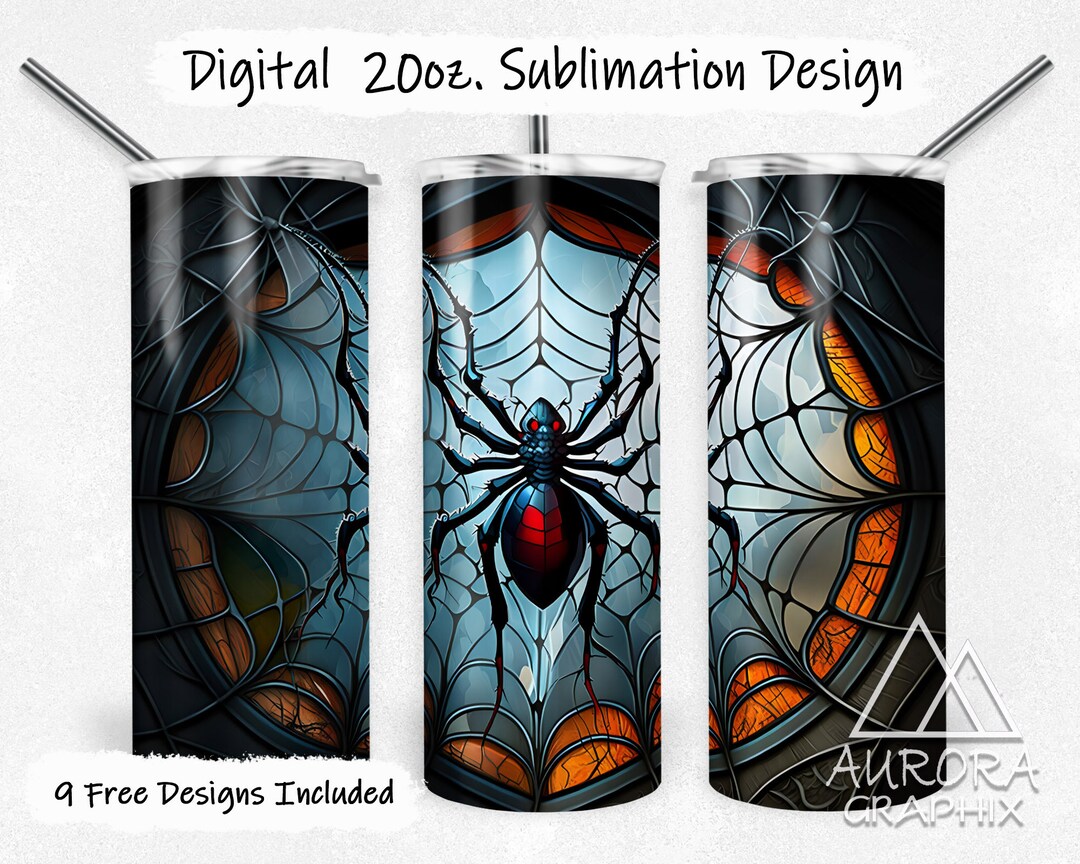 Black Widow- Digital 20oz Skinny Stained Glass Tumbler Wrap Spider Webs ...