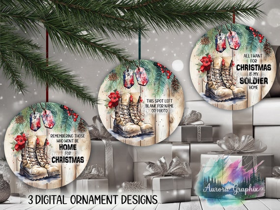 Christmas Soldier - Digital Round Ornament Set Military Memorial Wife Tapered Straight Sublimation Design PNG Instant DIGITAL DOWNLOAD