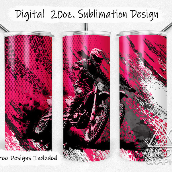 Dirt Bike Pink - Digital 20oz Skinny Tumbler Wrap Motorcycle Motocross Biker Girl Tapered Straight Sublimation Design PNG Instant Download