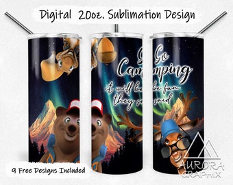 Funny Camping - Digital 20oz Skinny Tumbler Wrap Aurora Northern Lights Seamless Tapered Straight Sublimation Design PNG Instant Download