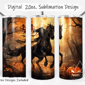 Headless Horseman - Digital 20oz Skinny Tumbler Wrap Sleepy Hallow Halloween Pumpkin Forest Taper Straight Design PNG Instant Download
