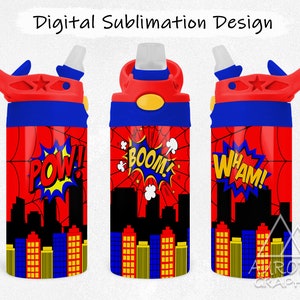Spider Hero - Digitale 12oz Kid Water Bottle Tumbler Wrap Sippy Cup Comic Super Hero Tapered Straight Sublimation Design PNG Instant Download