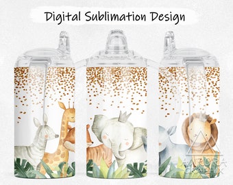 Jungle Animals - Digital Kids Straight Sippy Cup Tumbler Wrap Baby Safari 1st Birthday Straight Sublimation Design PNG Instant Download