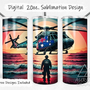 Hubschrauber - digitale 20 Unzen Skinny Tumbler Wrap Militär Geschenk Veteran Australien Copter konisch gerade Sublimation Design PNG Instant Download