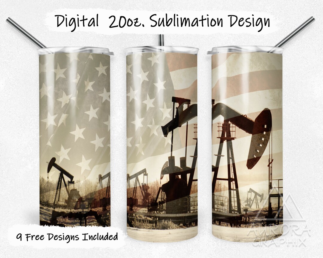 Oil Rig Wrapping Paper Oilfield - Digital 20oz Skinny Tumbler Wrap Oil Rig American Flag ...