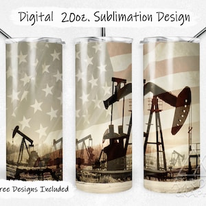 Pole naftowe - Cyfrowy 20oz Skinny Tumbler Wrap Oil Rig Flaga amerykańska Bezszwowy stożkowy prosty projekt sublimacji PNG Natychmiastowe pobranie