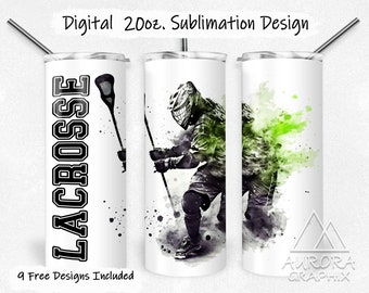 Lacrosse Player - Digital 20oz Skinny Tumbler Wrap Sports Team Rugby Seamless Tapered Straight Sublimation Design PNG Instant Download