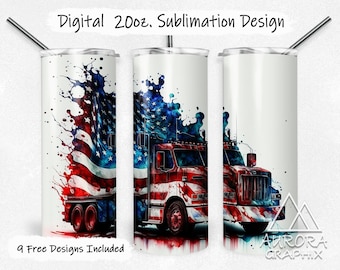 Truck Driver - Digital 20oz Skinny Tumbler Wrap Trucker American Flag Seamless Tapered Straight Sublimation Design PNG Instant Download