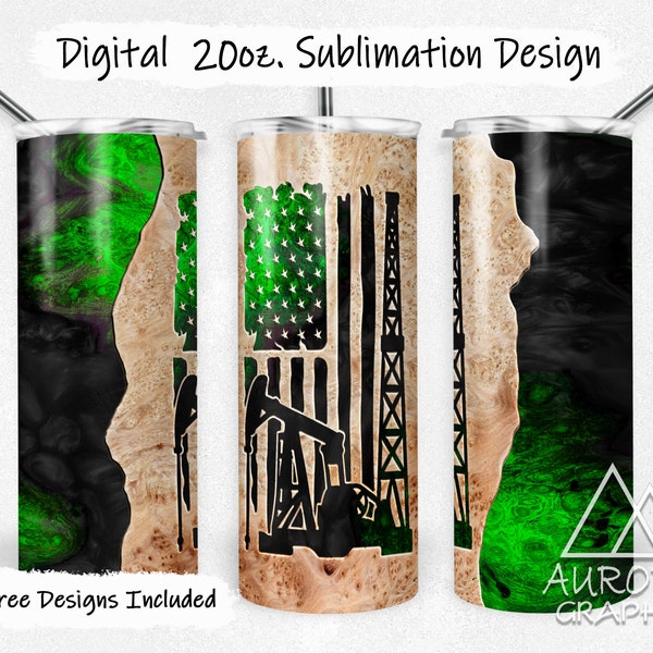 Oilfield - Digital 20oz Skinny Tumbler Wrap Oil Rig Wood Green Resin Art Seamless Tapered Straight Sublimation Design PNG Instant Download