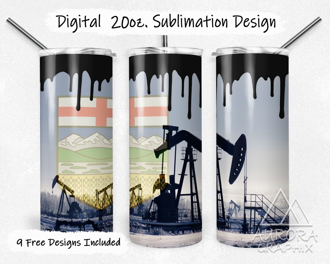 Oil Rig Wrapping Paper Oilfield - Digital 20oz Skinny Tumbler Wrap Oil Rig Alberta Canda Flag ...