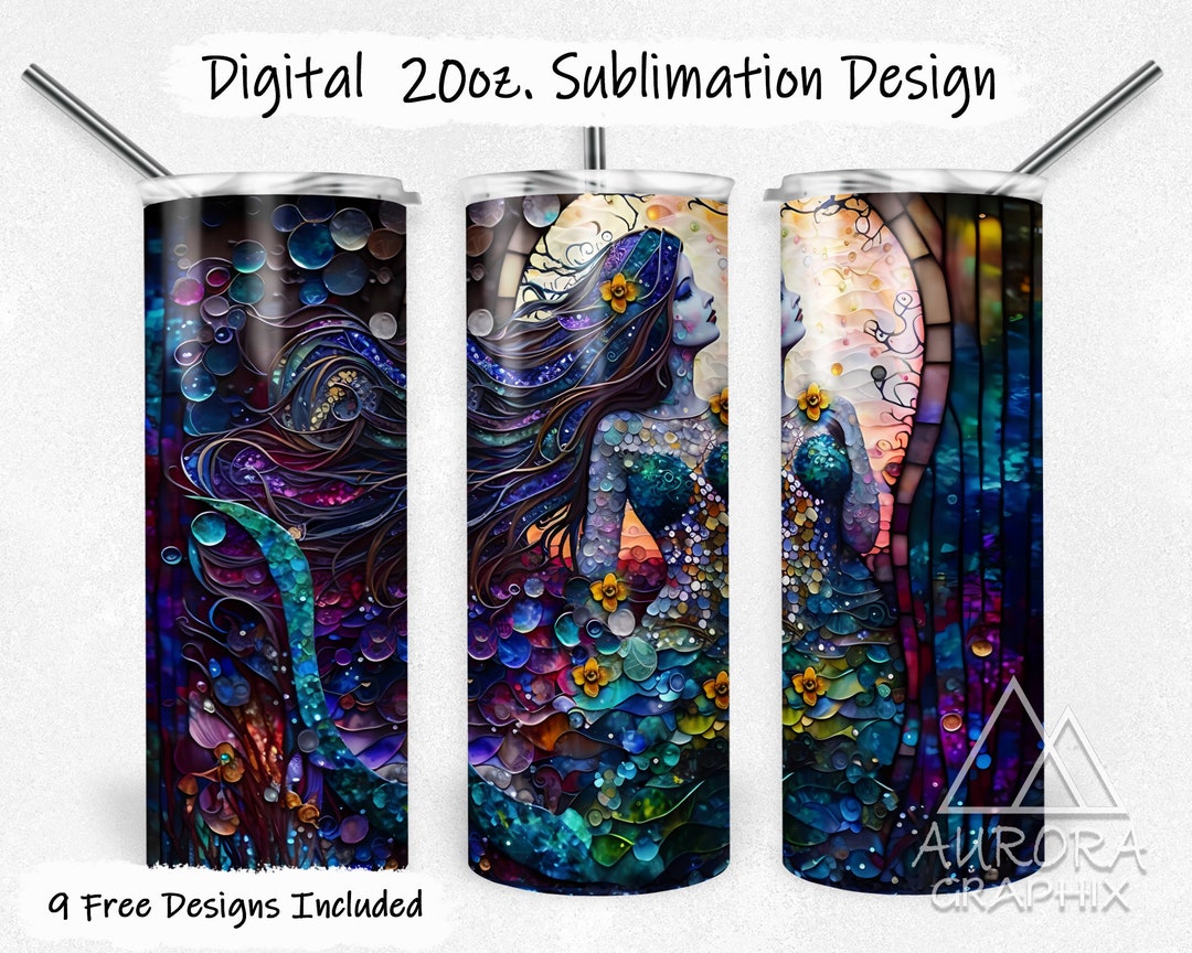 Stained Glass Mermaid - Digital 20oz Skinny Tumbler Wrap Siren Beauty ...