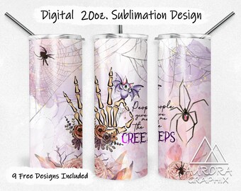 Spider Creeps - Digital 20oz Skinny Tumbler Wrap Halloween Funny Bat Seamless Tapered Straight Sublimation Design PNG Instant Download