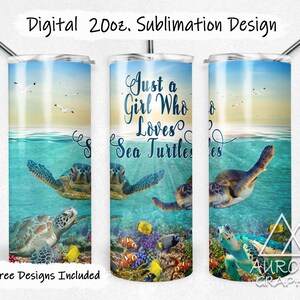 Girl Who Loves Turtles - Digital 20oz Skinny Tumbler Wrap Tapered Straight Sublimation Design PNG Instant Download