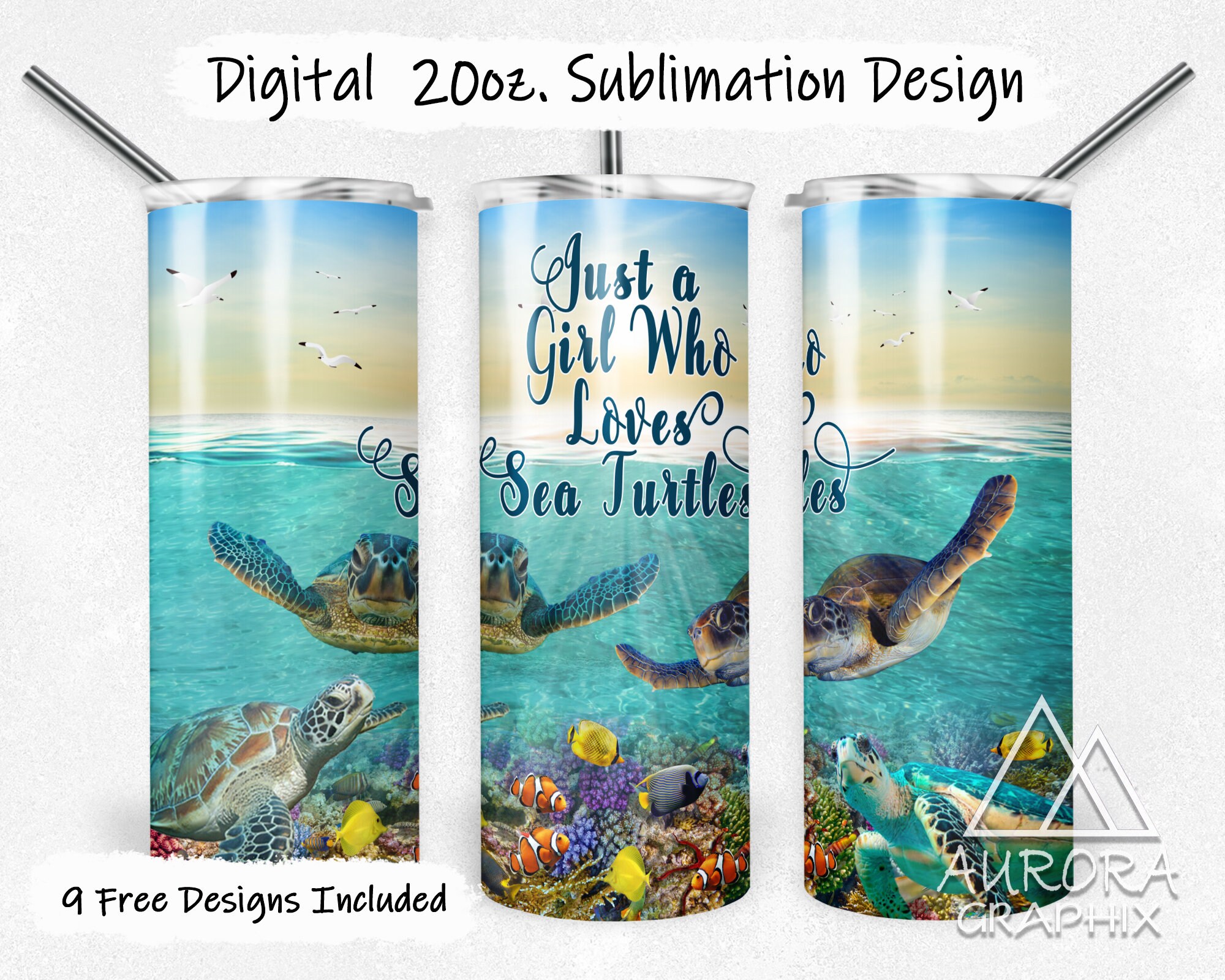 Girl Who Loves Turtles - Digital 20oz Skinny Tumbler Wrap Tapered Straight Sublimation Design PNG Instant Download