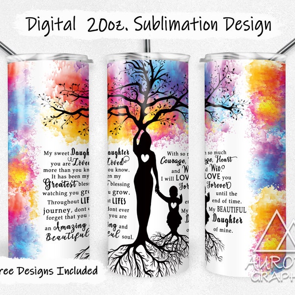 Poème à la fille - Digital 20oz Skinny Tumbler Wrap Tree Of Life Mom Seamless Conique Droit Sublimation Design PNG Instant Download