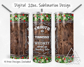 Smooth As Whiskey - Digital 20oz Skinny Tumbler Wrap Strawberry Wine Barrell Seamless Tapered Straight Design Design PNG Instant Download